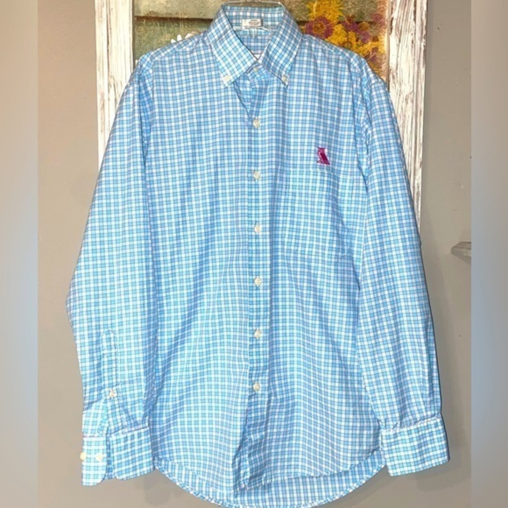 Brooks Brothers Men's Button Down Plaid/striped Small Shirt Crown Finish Perfect